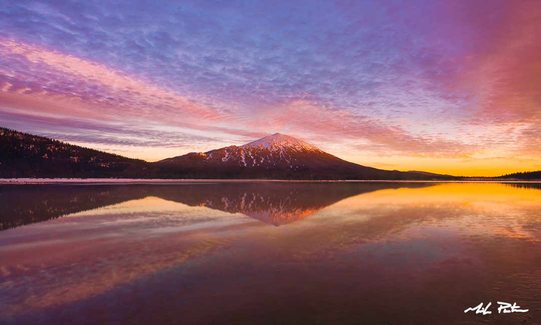 Mt Bachelor Sunset Reflection, Sparks Lake, Deschutes National Forest, Bend Oregon landscape photography, photo for sale, fine art print